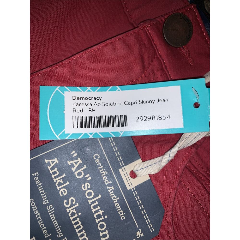 Democracy Ab Solution Skinny Capri Jeans Women’s 8P Red Skinny Stretch NWT - Picture 4 of 6